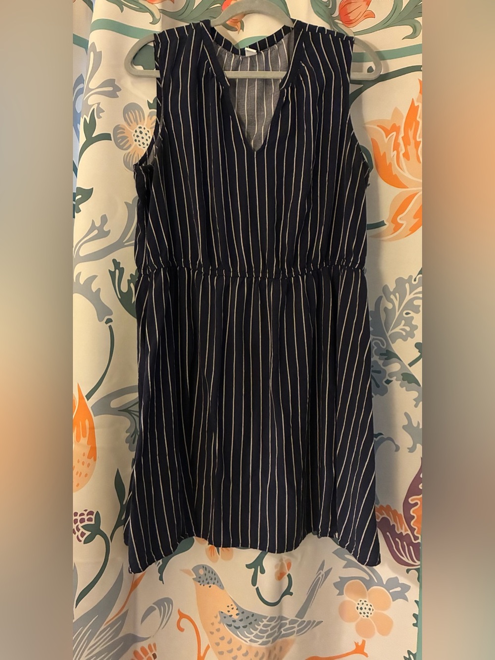 Old Navy navy and white Pinstripe Sleeveless V-Neck Dress